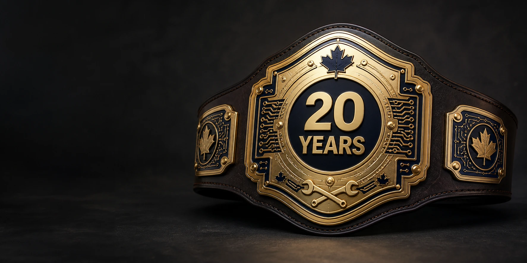 Championship belt marked 20 Years for JTG Systems' anniversary in Niagara