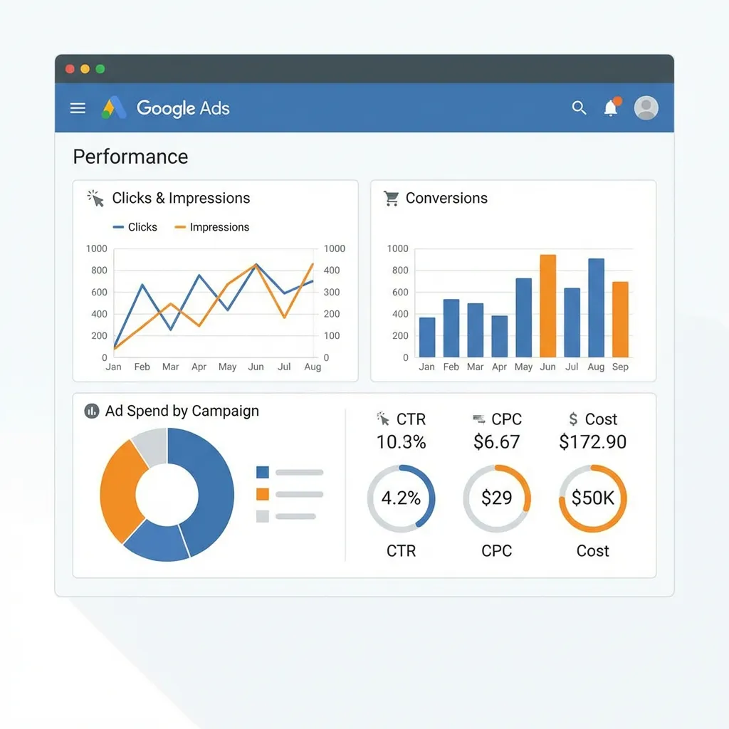 Google Ads analytics dashboard illustrative graphic