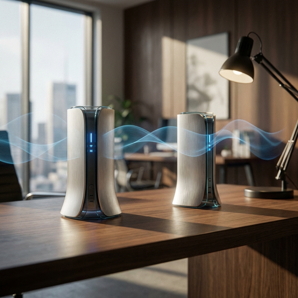 Engineer analyzing WiFi coverage illustrative graphic